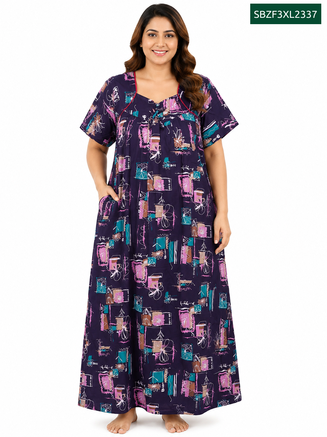 Sivam Nighty Cotton Zip Frock Model 3XL- SBZF3XL2337