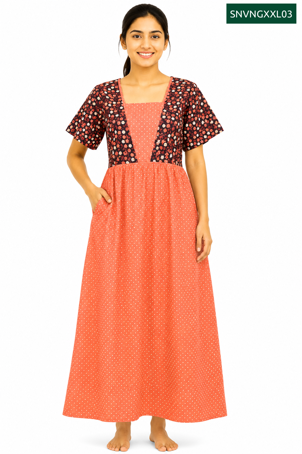 Sivam Nighty Cotton V Neck Model XXL- SNVNGXXL03