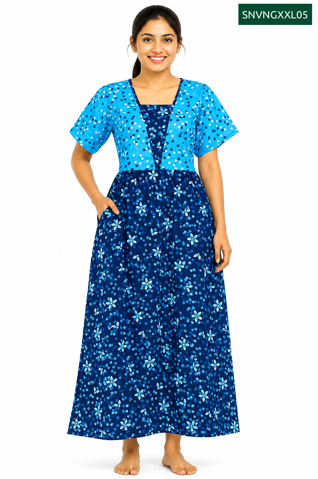 Sivam Nighty Cotton V Neck Model XXL- SNVNGXXL05