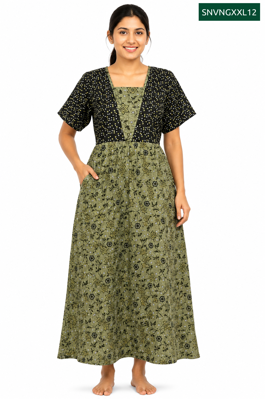 Sivam Nighty Cotton V Neck Model XXL- SNVNGXXL12