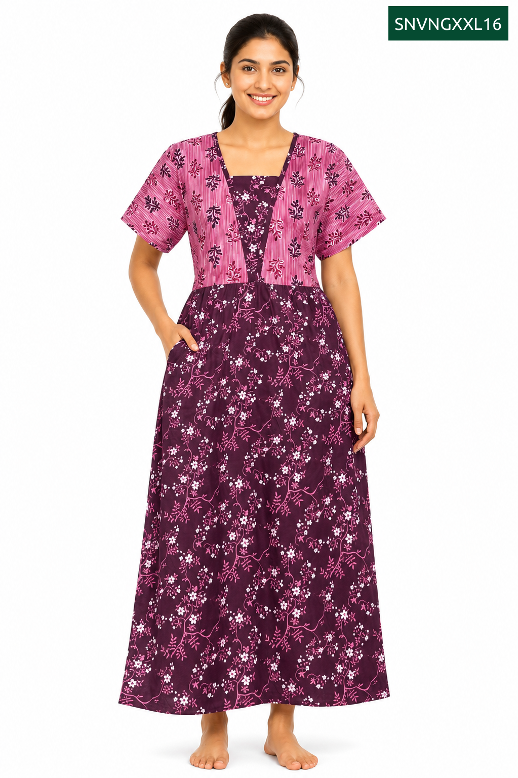 Sivam Nighty Cotton V Neck Model XXL- SNVNGXXL16