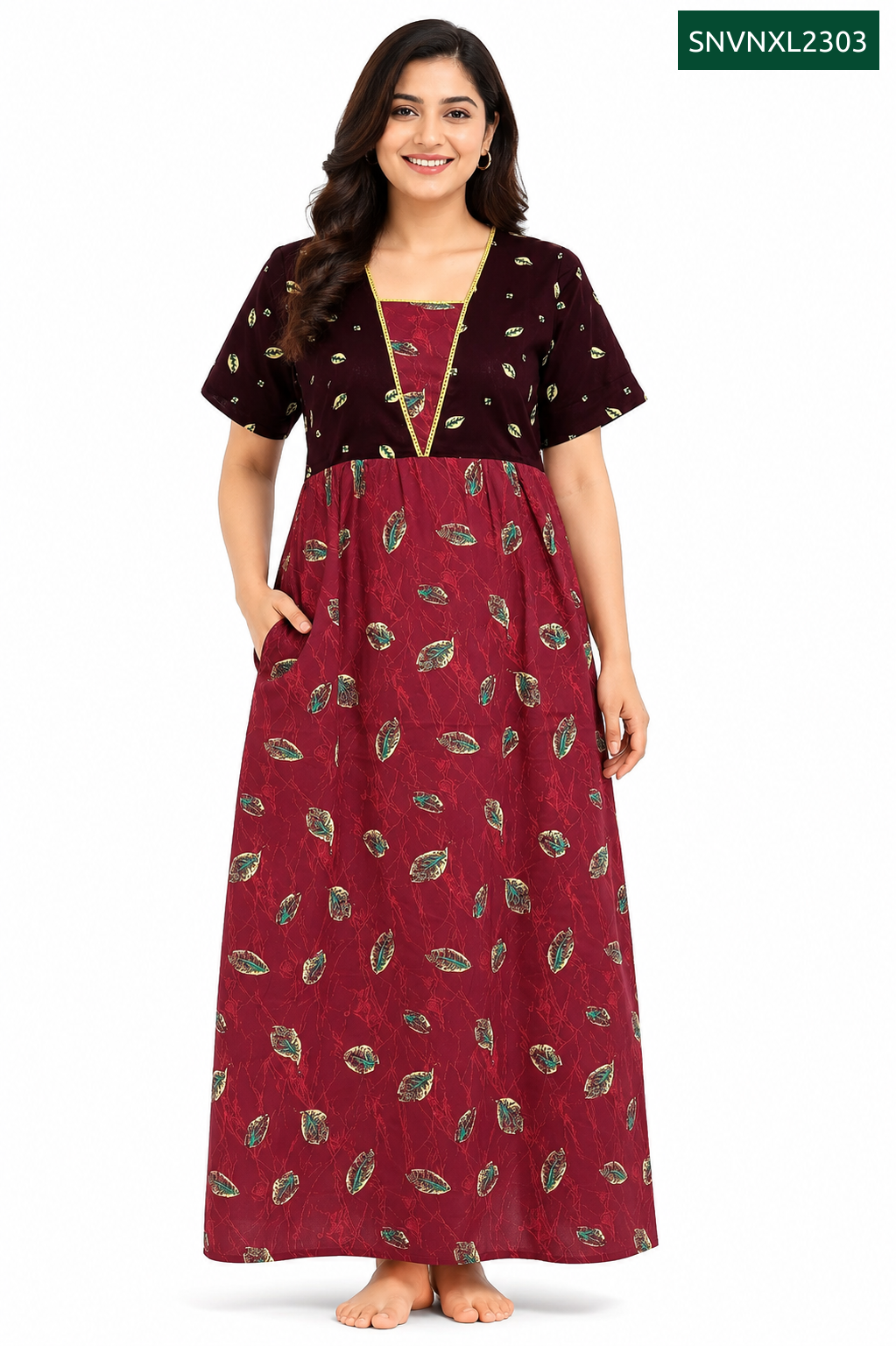 Sivam Nighty Cotton V Neck Model XL- SNVNXL2303