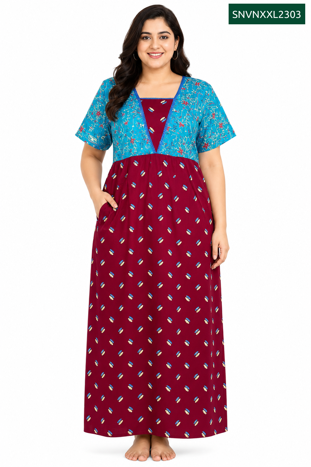 Sivam Nighty Cotton V Neck Model XXL- SNVNXXL2303