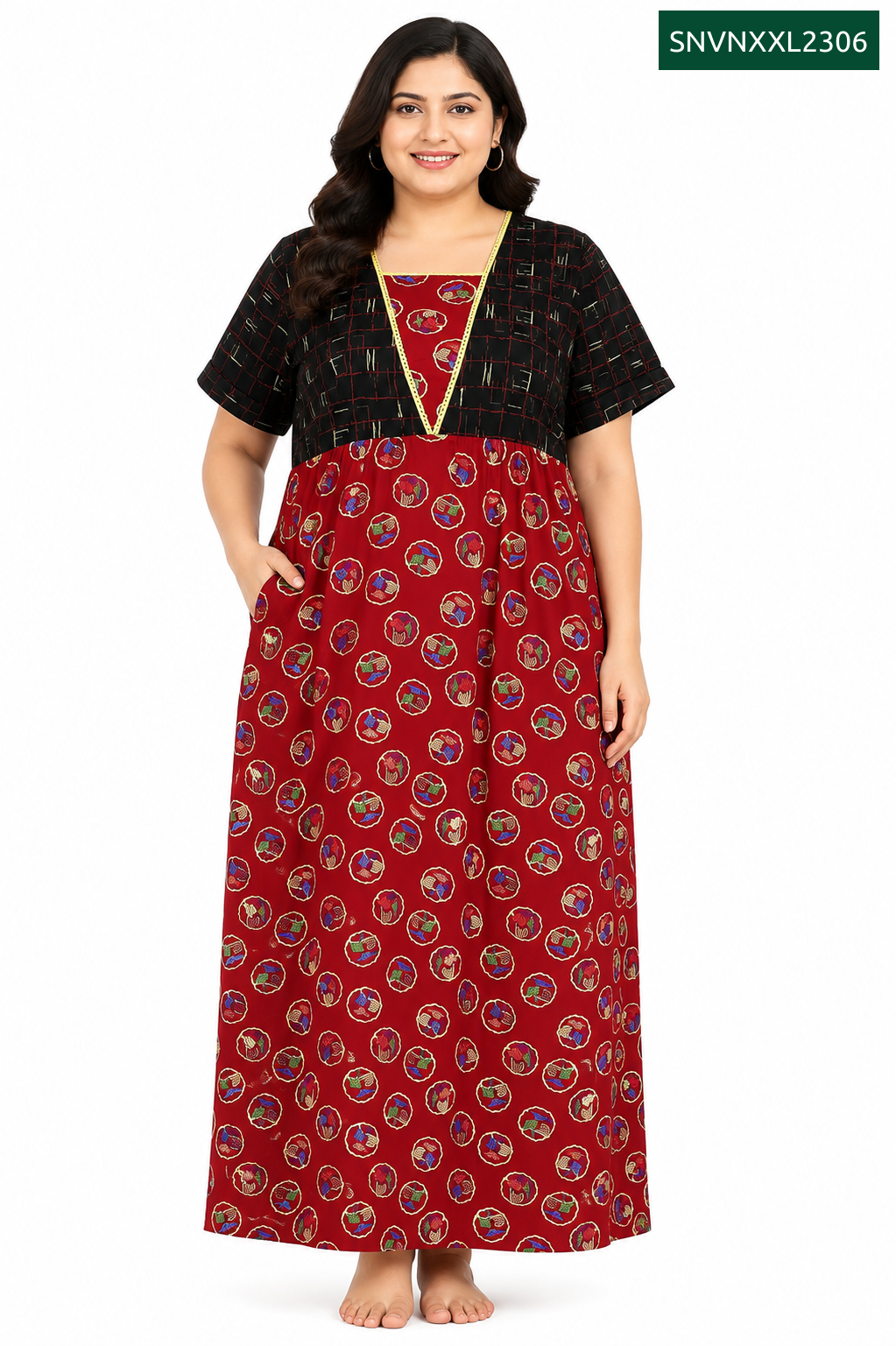 Sivam Nighty Cotton V Neck Model XXL- SNVNXXL2306