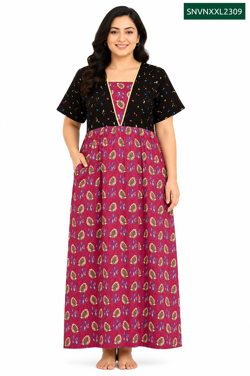 Sivam Nighty Cotton V Neck Model XXL- SNVNXXL2309