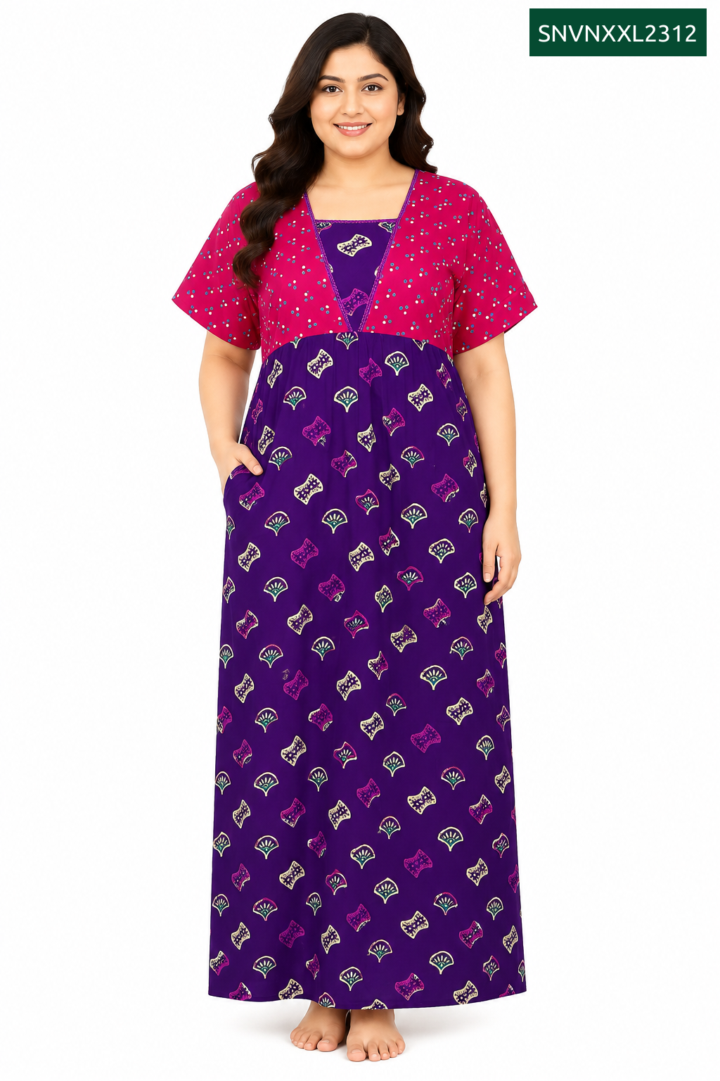 Sivam Nighty Cotton V Neck Model XXL- SNVNXXL2312