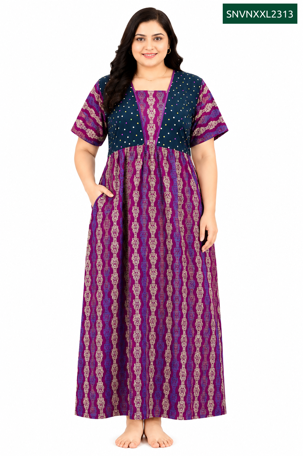Sivam Nighty Cotton V Neck Model XXL- SNVNXXL2313