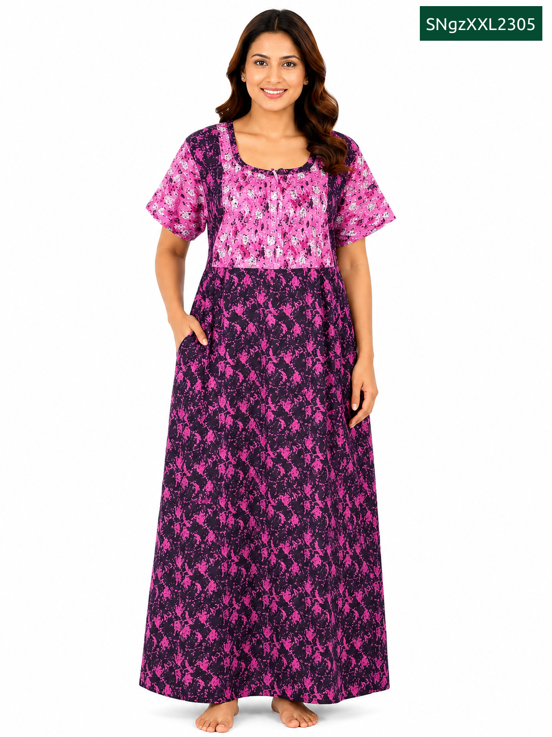 Sivam Nighty Cotton V Neck Model XXL- SNgzXXL2305