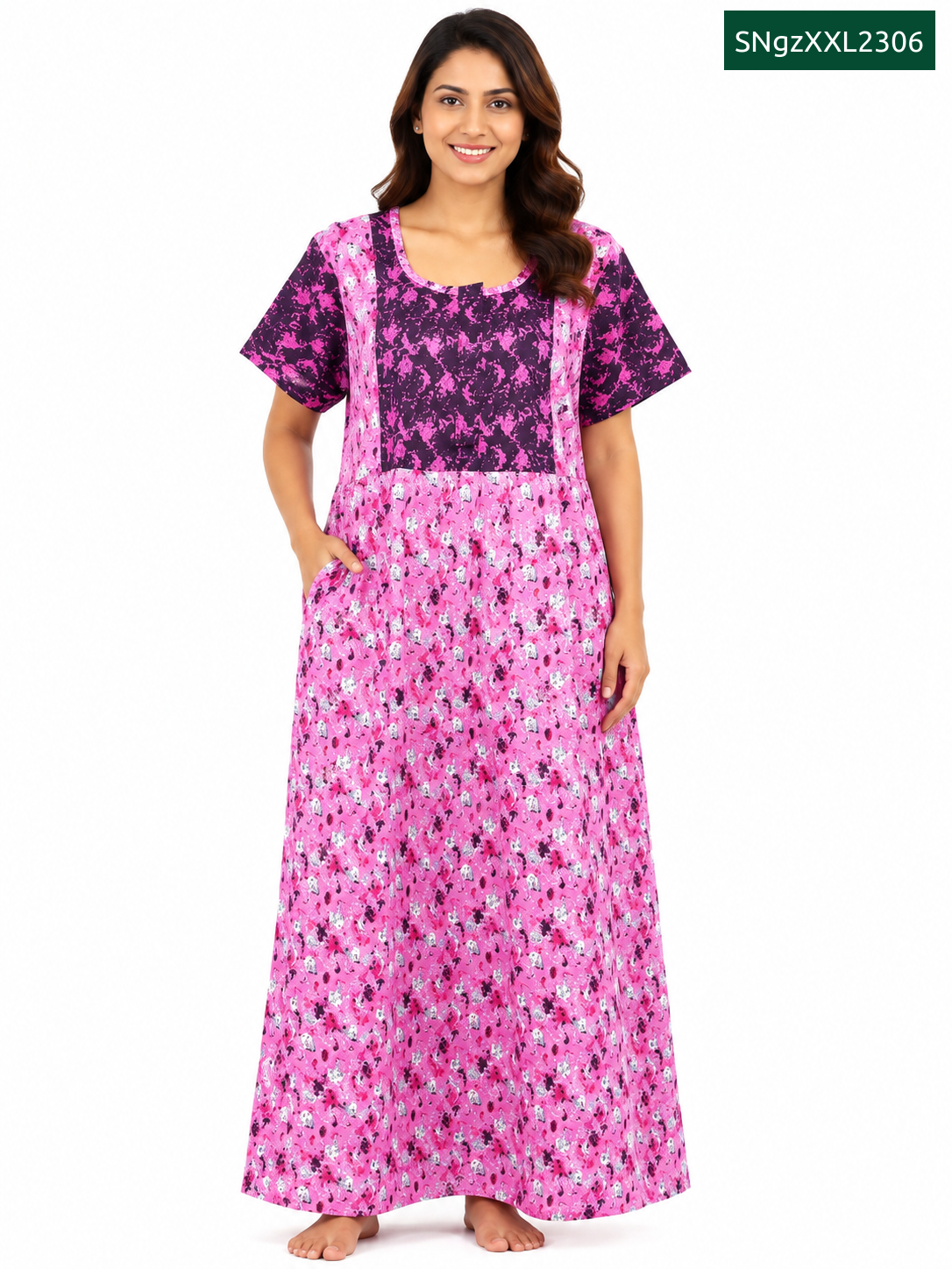Sivam Nighty Cotton V Neck Model XXL- SNgzXXL2306