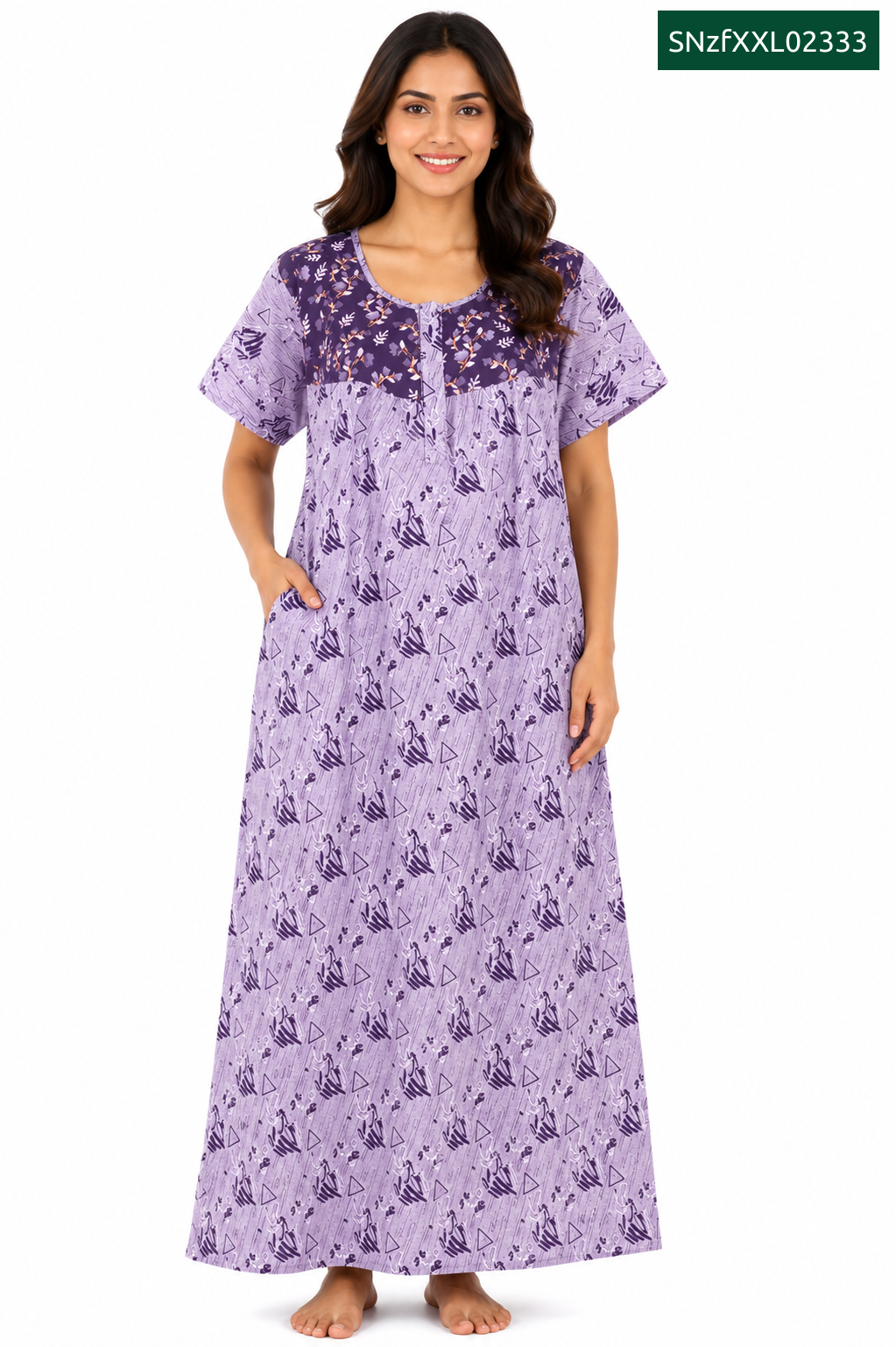 Sivam Nighty Cotton Zip Frock Model XXL- SNzfXXL02333