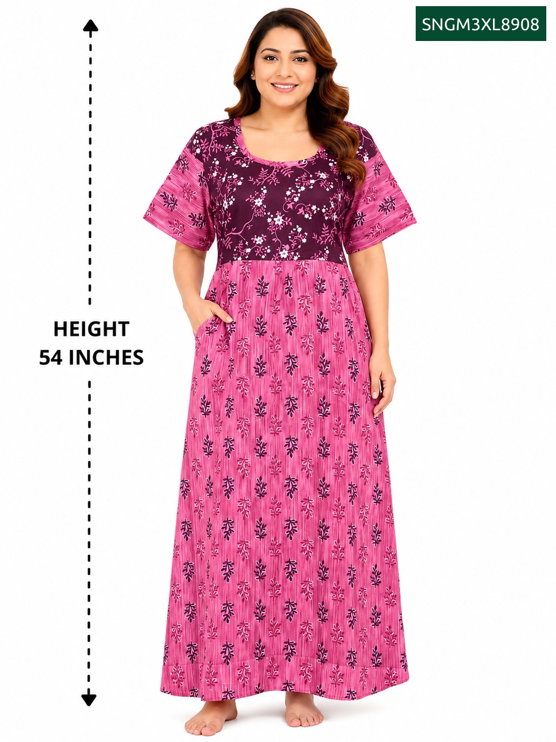 Sivam Nighty Cotton Gown 3XL- SNGM3XL8908