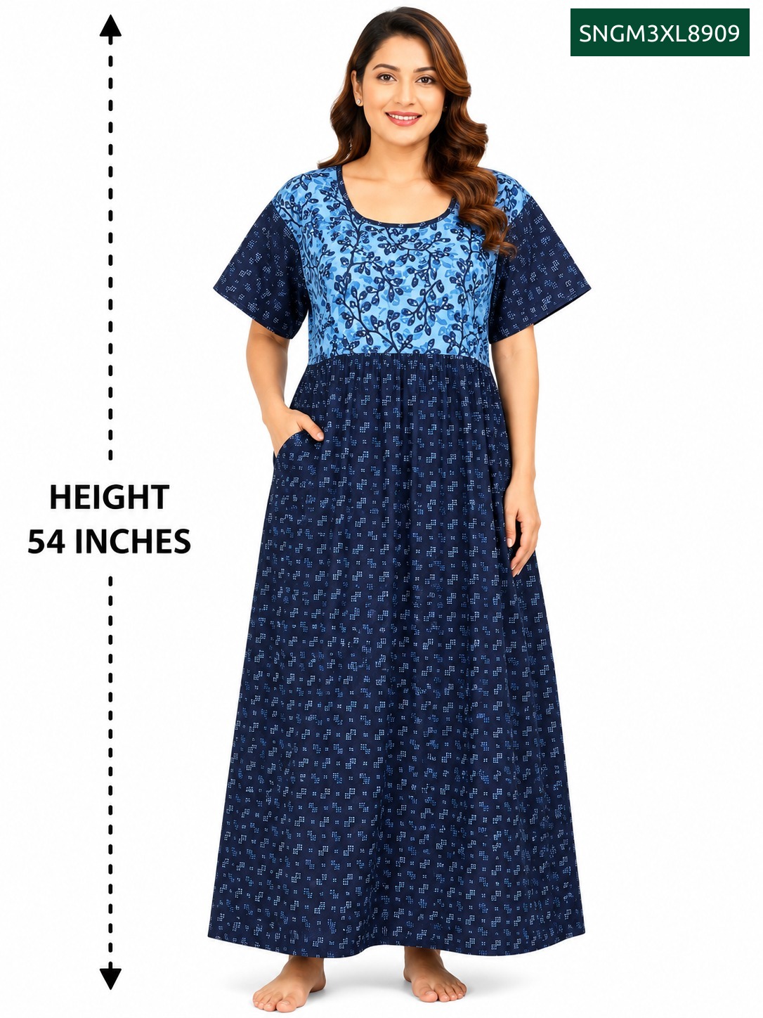 Sivam Nighty Cotton Gown 3XL- SNGM3XL8909