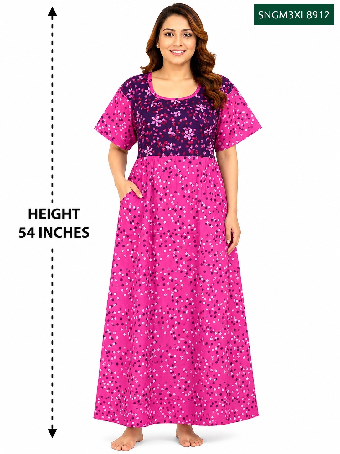 Sivam Nighty Cotton Gown 3XL- SNGM3XL8912