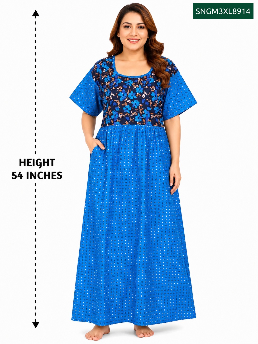 Sivam Nighty Cotton Gown 3XL- SNGM3XL8914