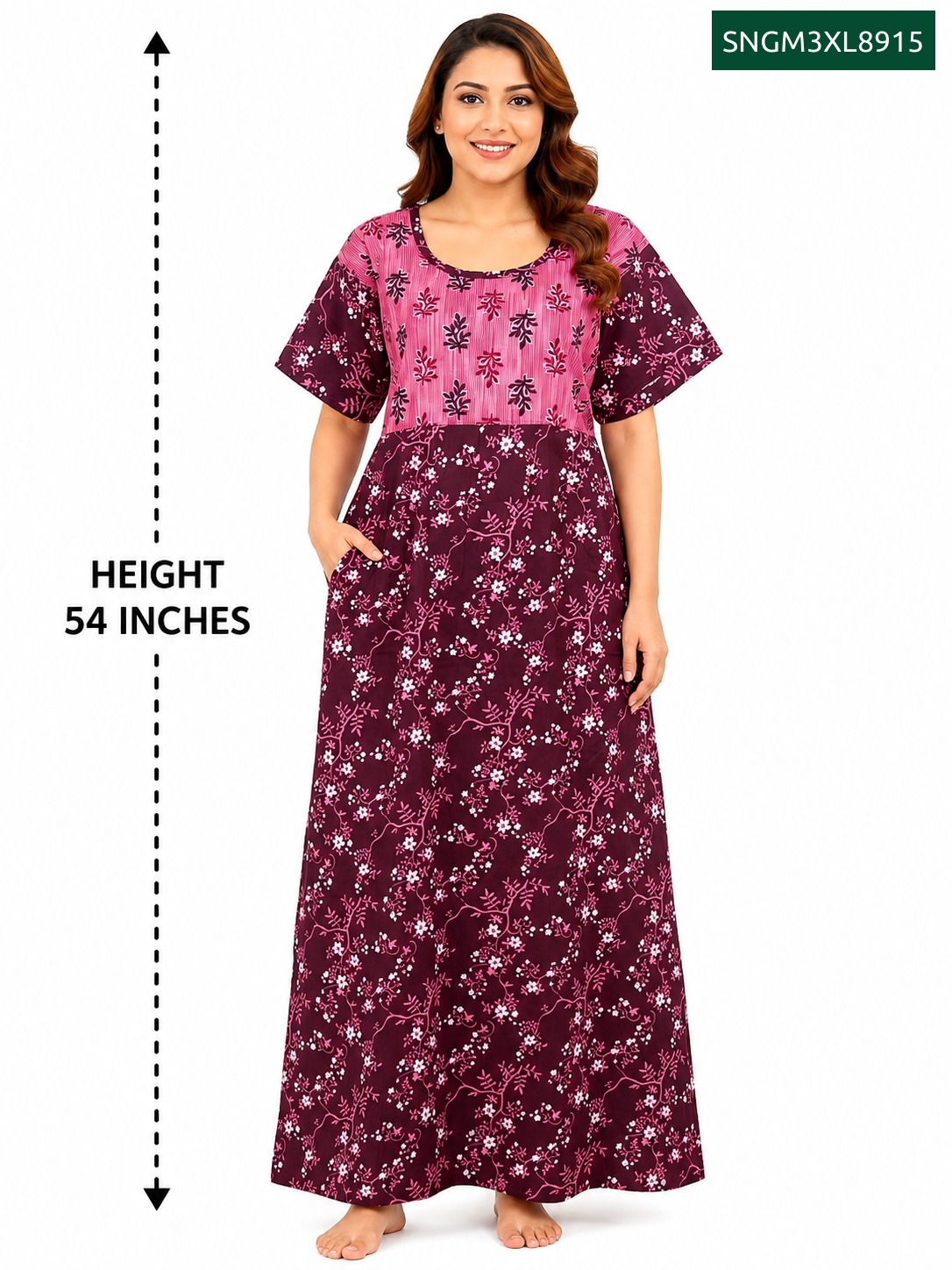 Sivam Nighty Cotton Gown 3XL- SNGM3XL8915