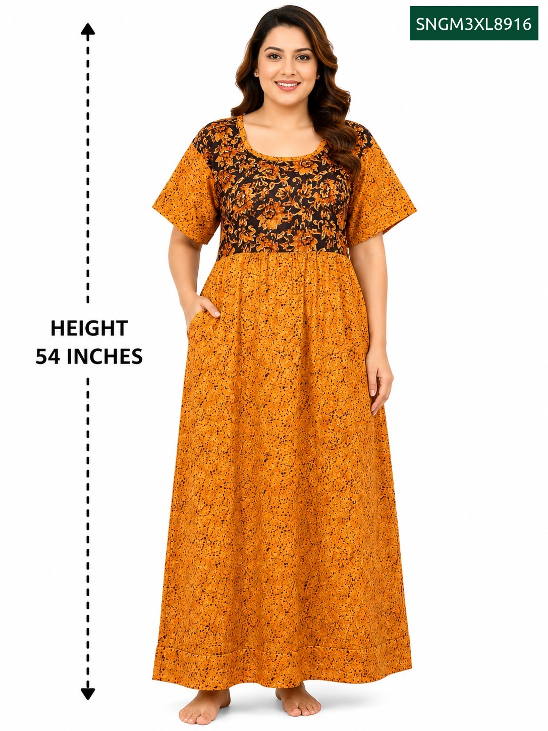 Sivam Nighty Cotton Gown 3XL- SNGM3XL8916
