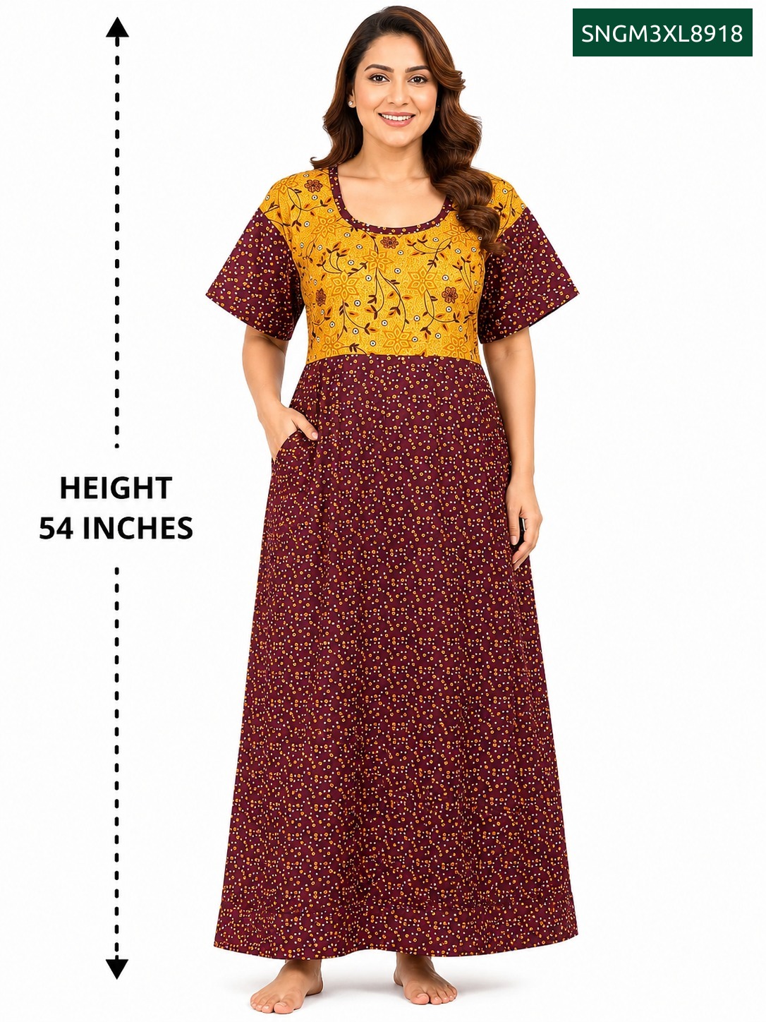 Sivam Nighty Cotton Gown 3XL- SNGM3XL8918