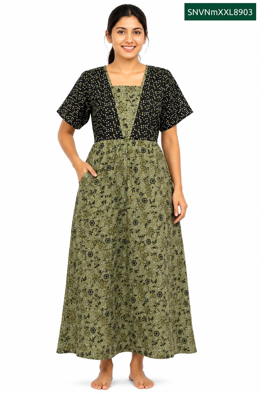Sivam Nighty Cotton V Neck Model XXL- SNVNmXXL8903