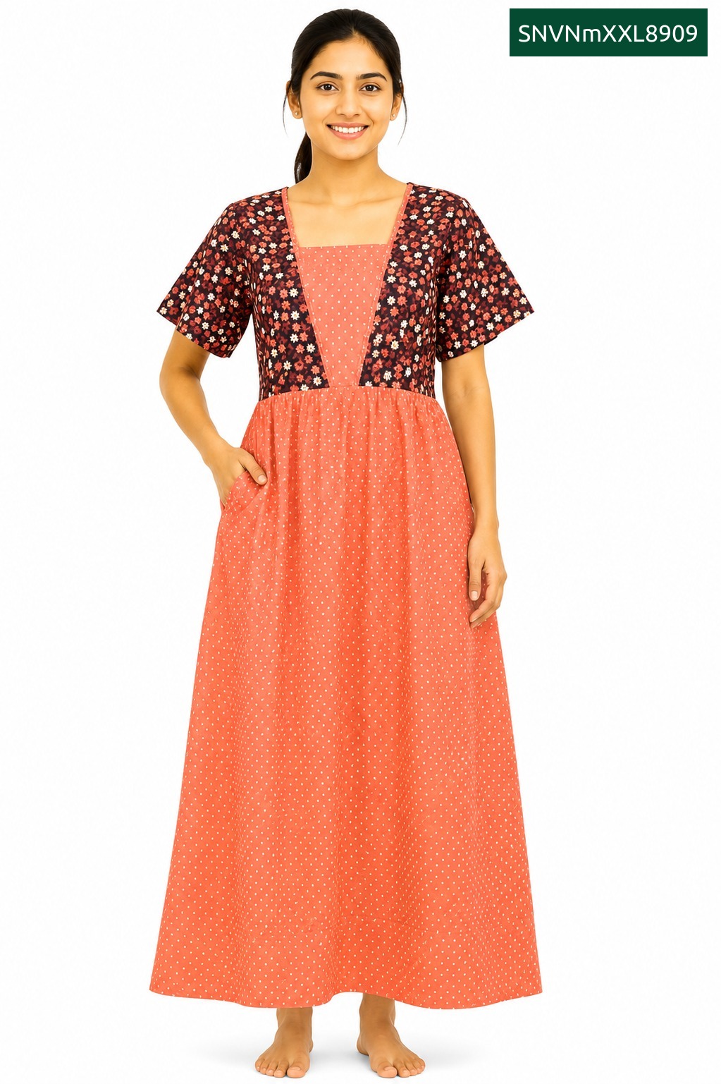 Sivam Nighty Cotton V Neck Model XXL- SNVNmXXL8909