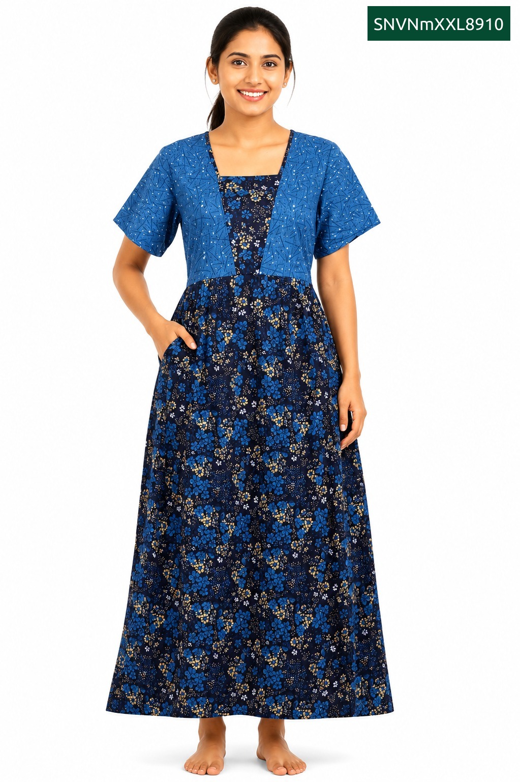 Sivam Nighty Cotton V Neck Model XXL- SNVNmXXL8910