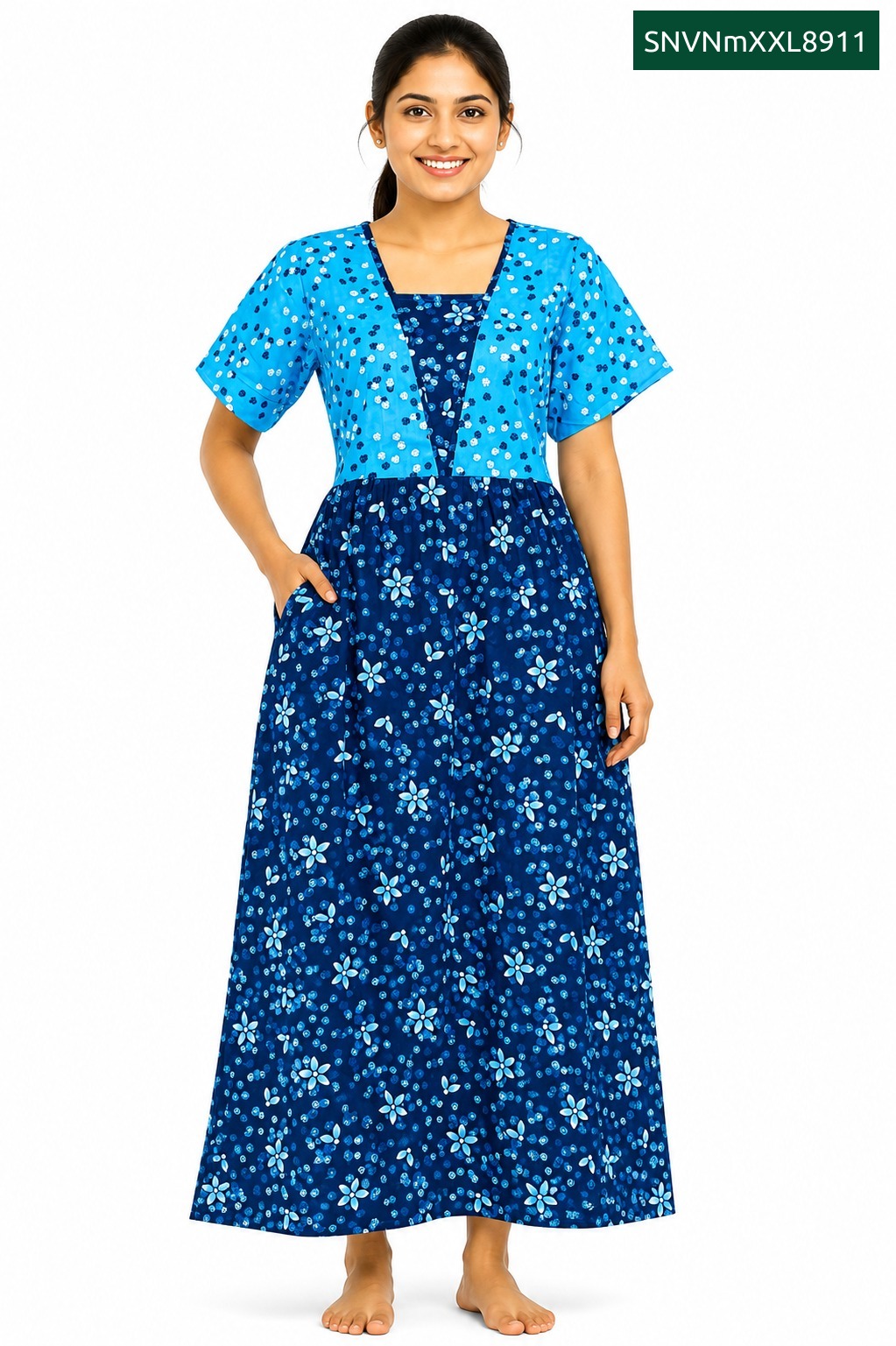 Sivam Nighty Cotton V Neck Model XXL- SNVNmXXL8911