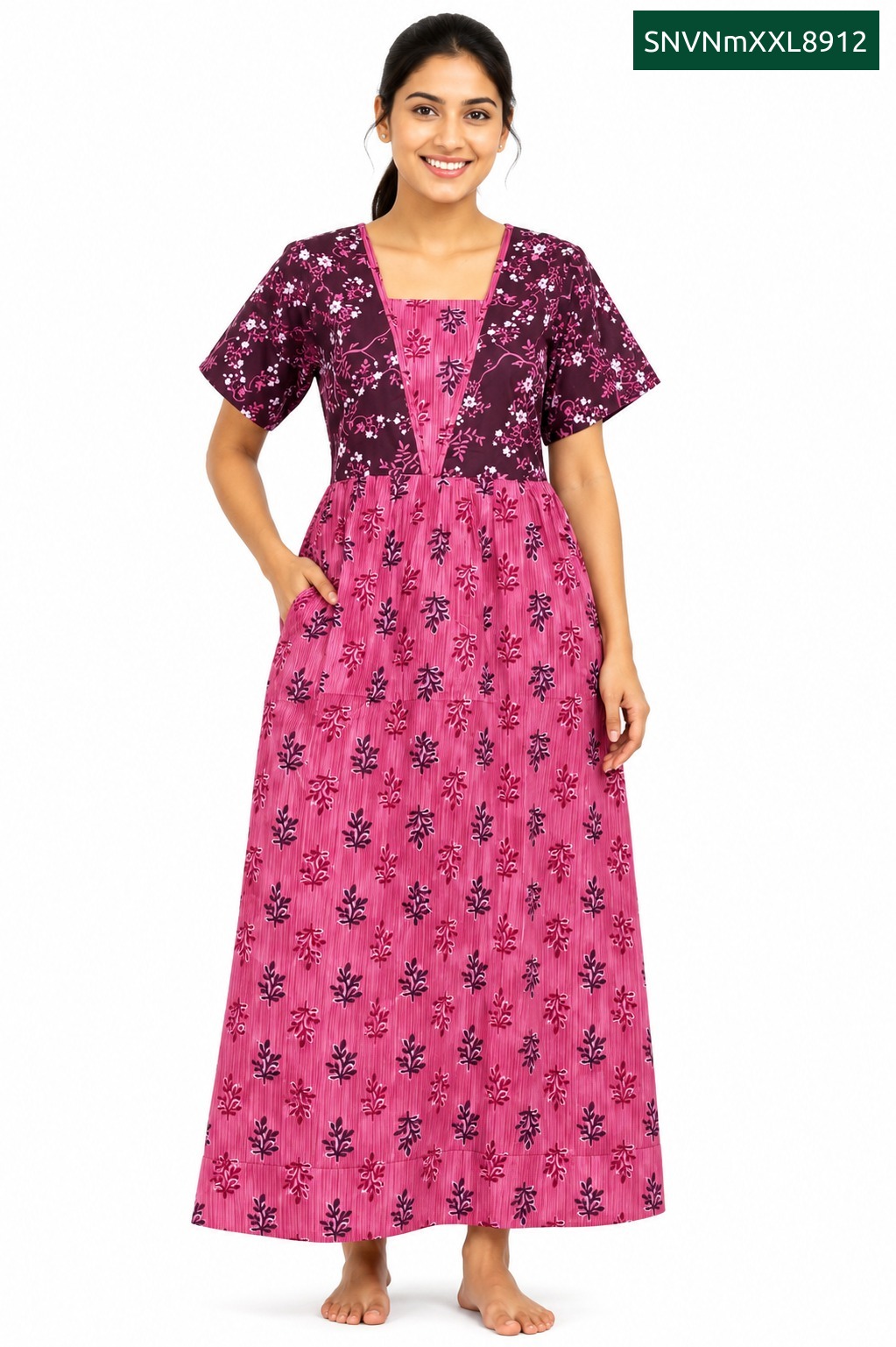 Sivam Nighty Cotton V Neck Model XXL- SNVNmXXL8912