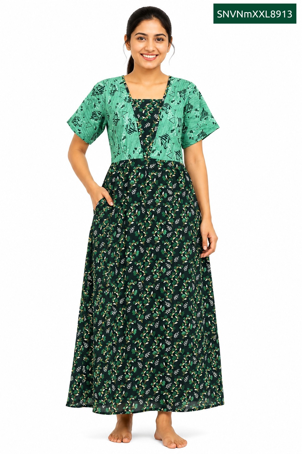 Sivam Nighty Cotton V Neck Model XXL- SNVNmXXL8913