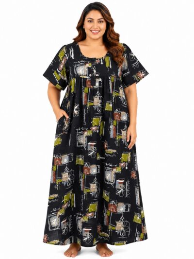 Sivam Nighty Cotton Zip Frock Model 3XL- SNZF3XL8922