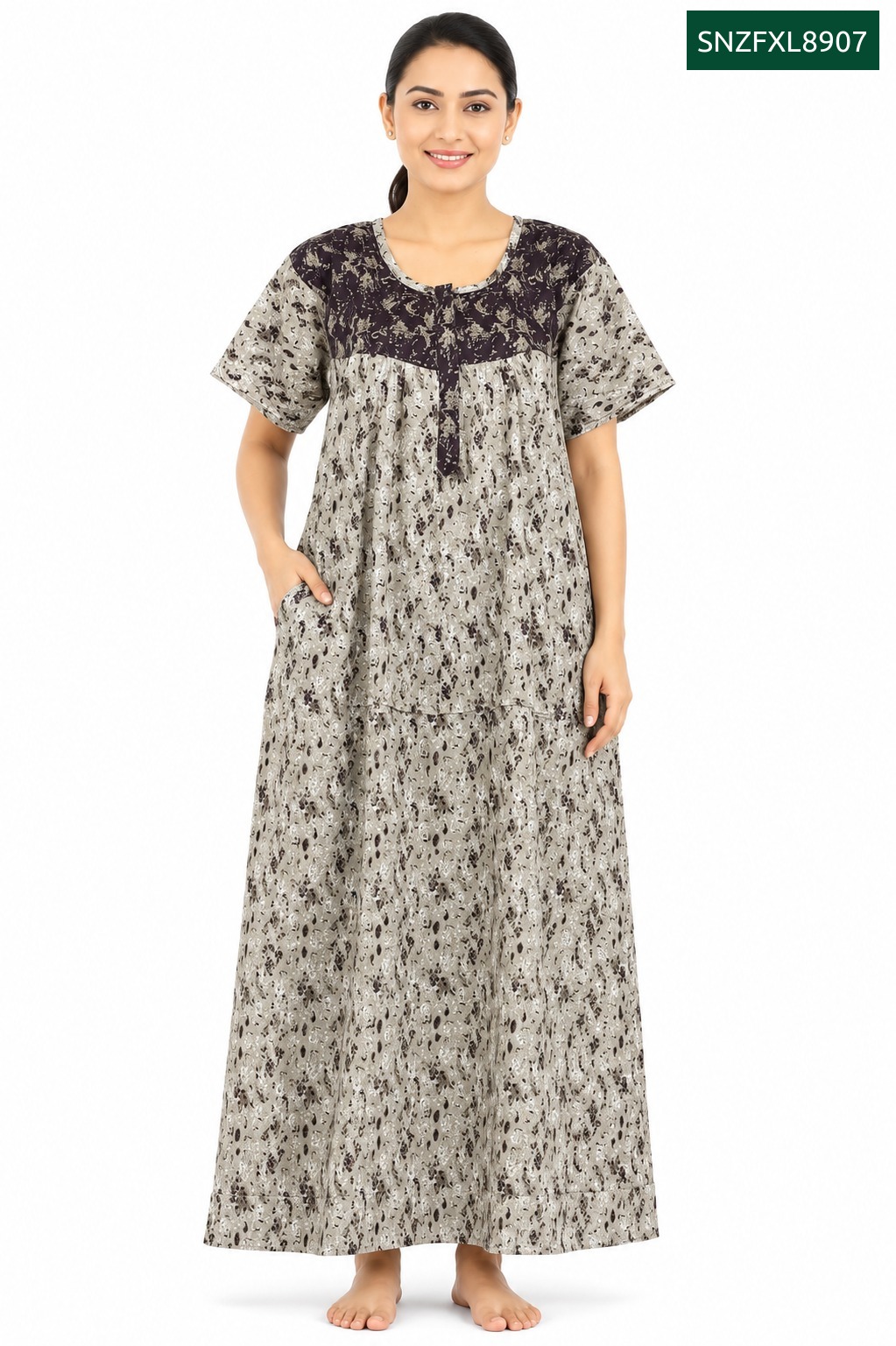 Sivam Nighty Cotton Zip Frock Model XL- SNZFXL8907