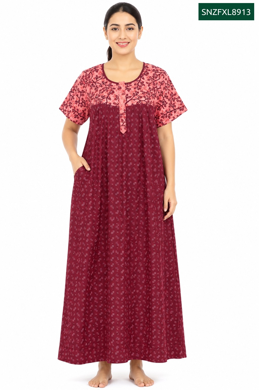 Sivam Nighty Cotton Zip Frock Model XL- SNZFXL8913