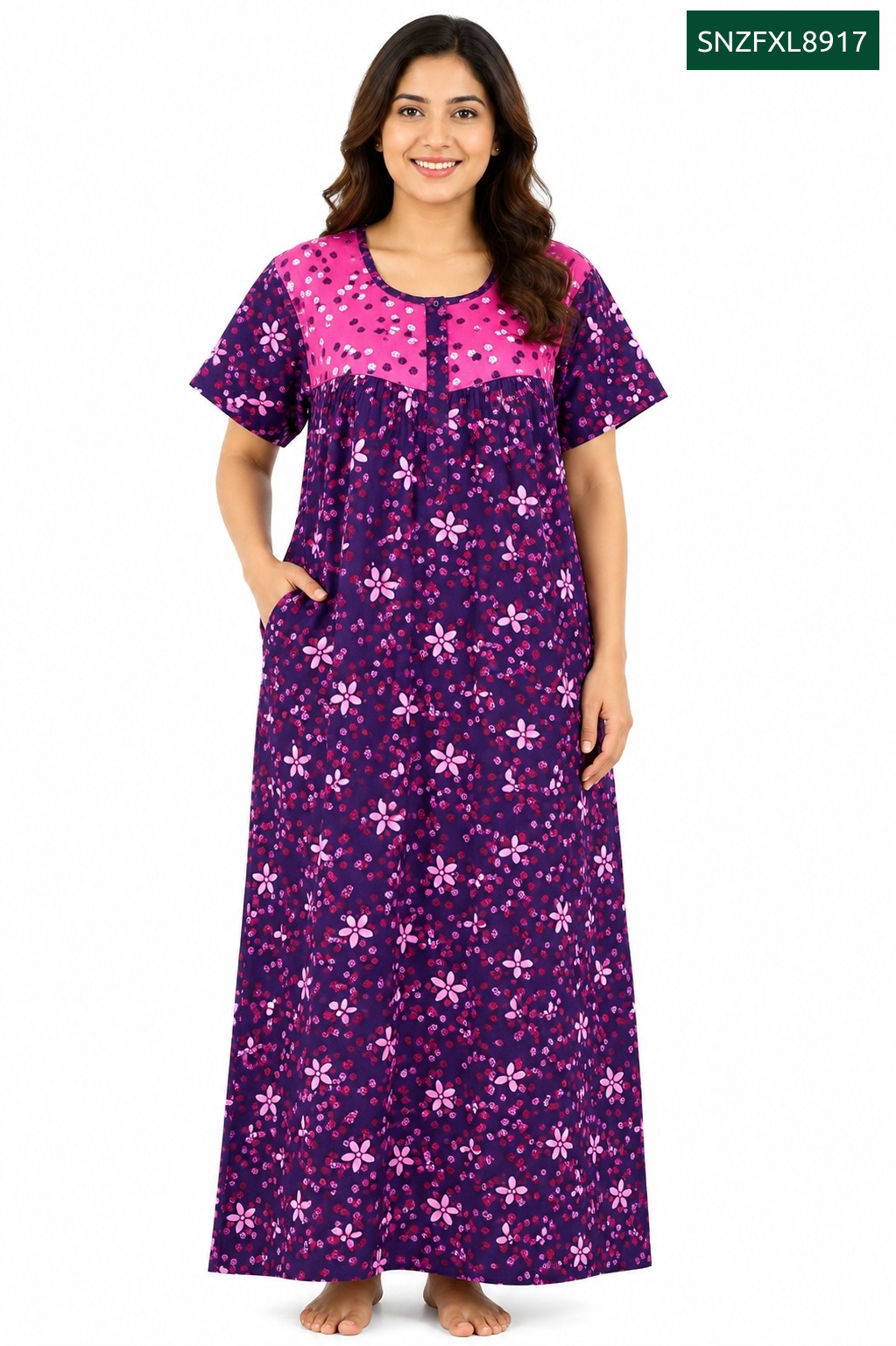 Sivam Nighty Cotton Zip Frock Model XL- SNZFXL8917