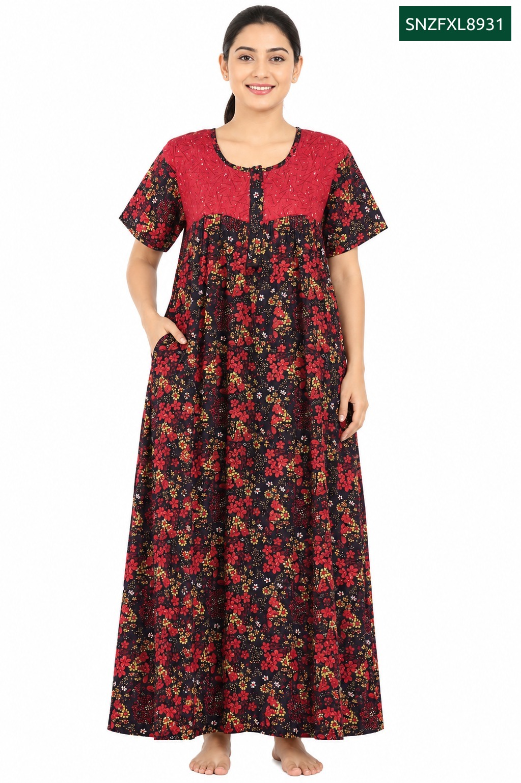 Sivam Nighty Cotton Zip Frock Model XL- SNZFXL8931