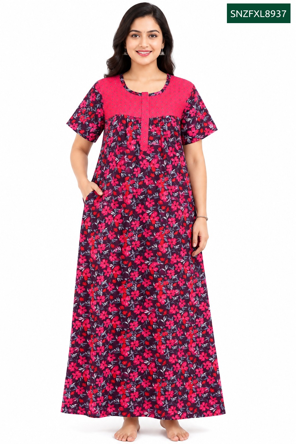 Sivam Nighty Cotton Zip Frock Model XL- SNZFXL8937