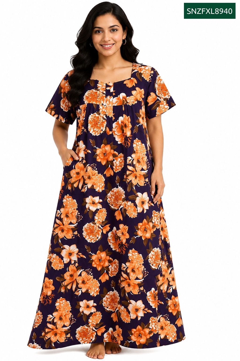 Sivam Nighty Cotton Zip Frock Model XL- SNZFXL8940