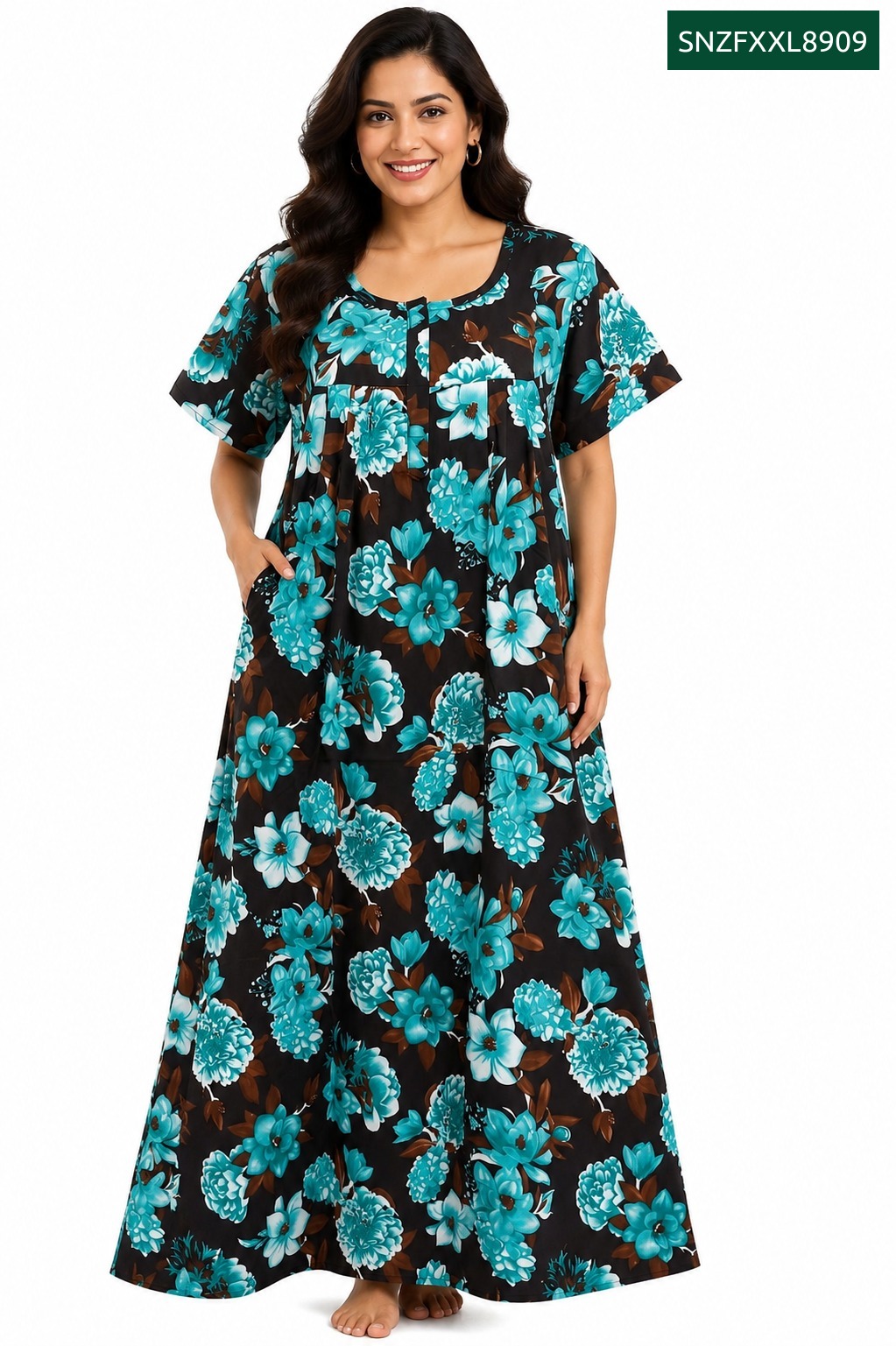 Sivam Nighty Cotton Zip Frock Model XXL- SNZFXXL8909