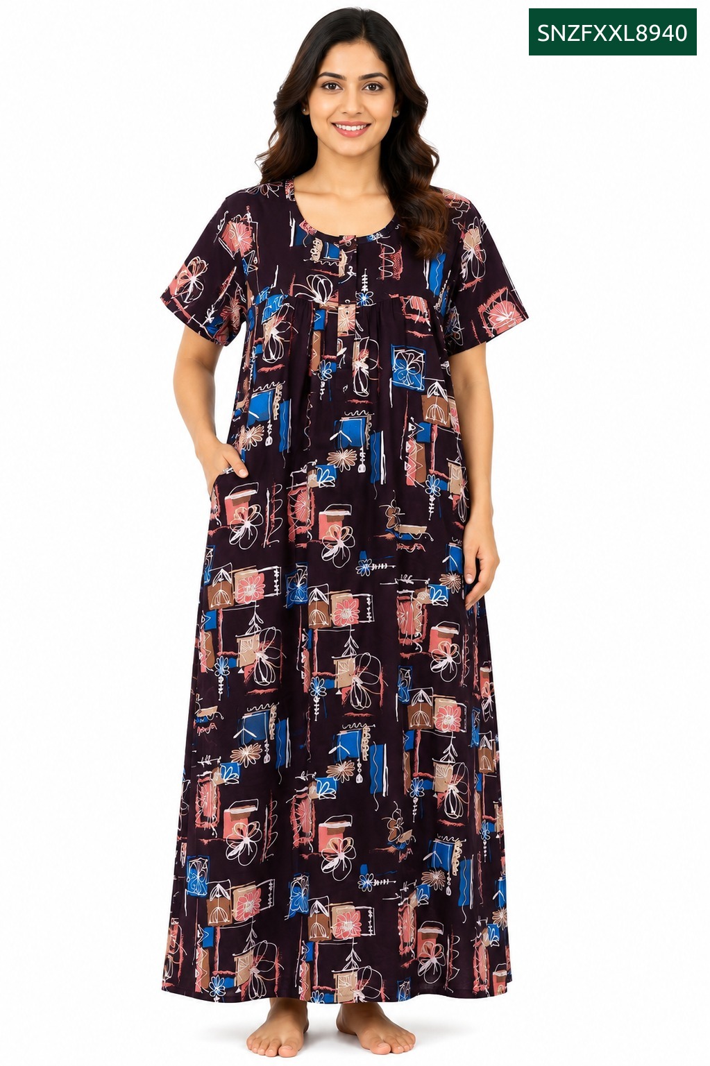 Sivam Nighty Cotton Zip Frock Model XXL- SNZFXXL8940