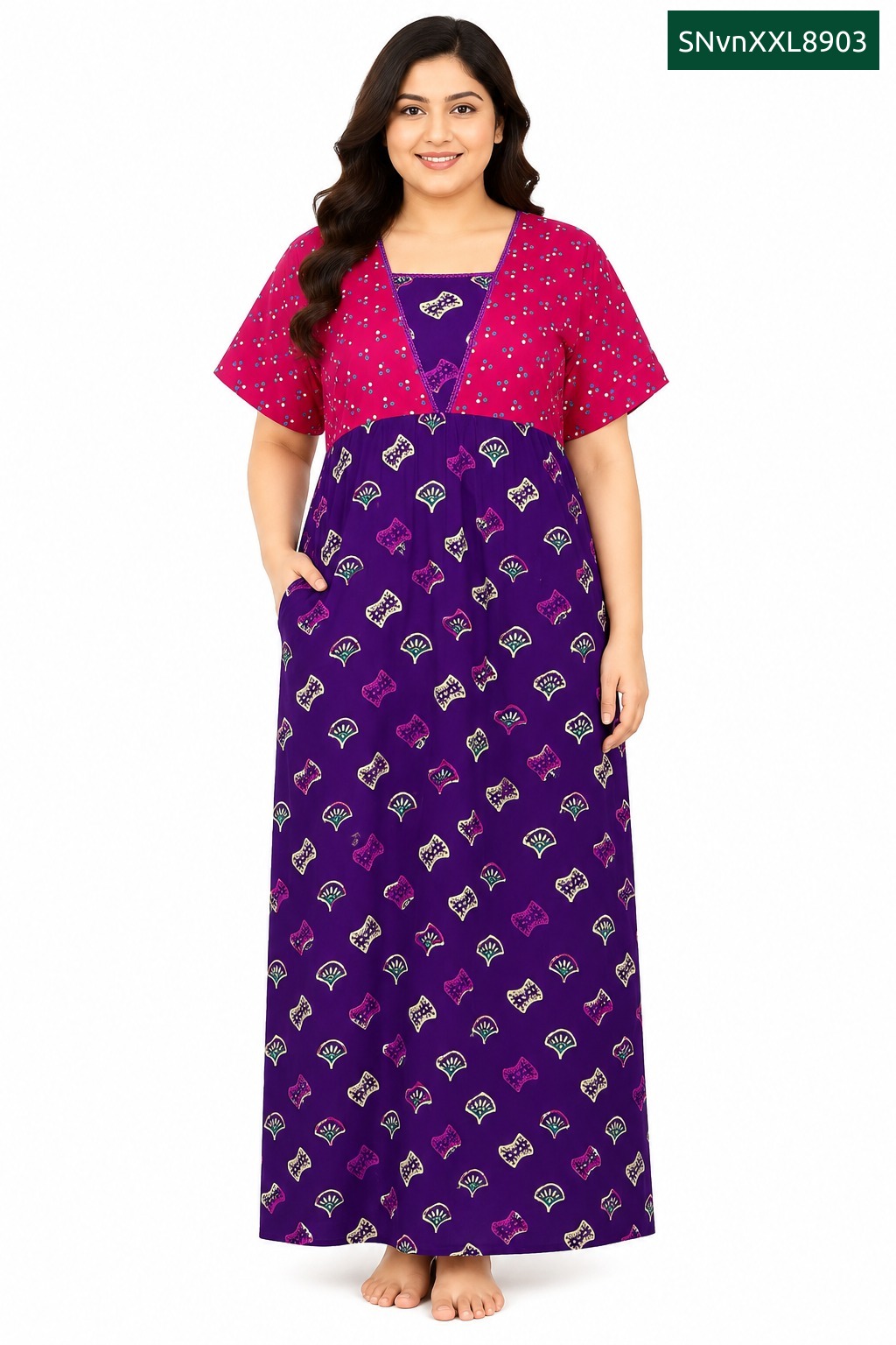Sivam Nighty Cotton V Neck Model XXL- SNvnXXL8903