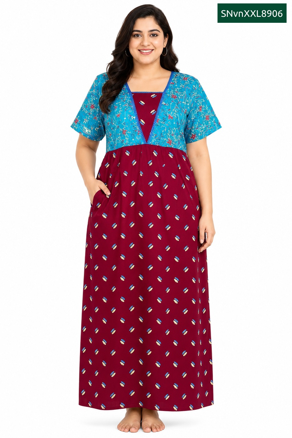 Sivam Nighty Cotton V Neck Model XXL- SNvnXXL8906