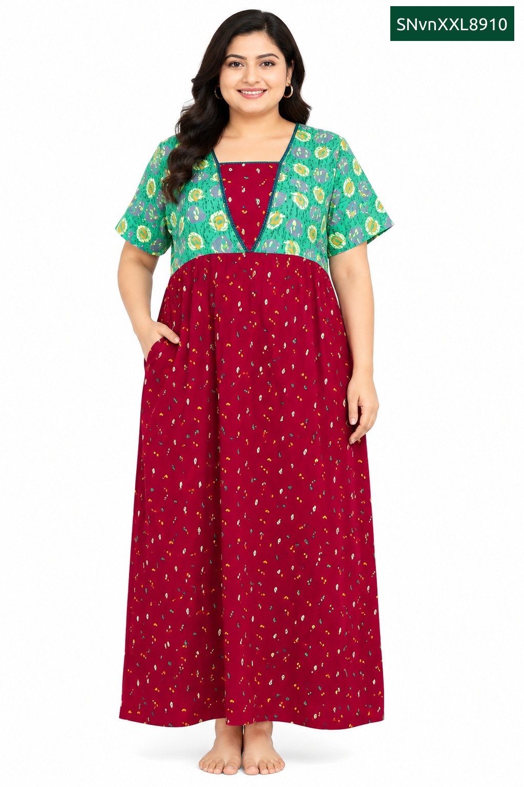 Sivam Nighty Cotton V Neck Model XXL- SNvnXXL8910