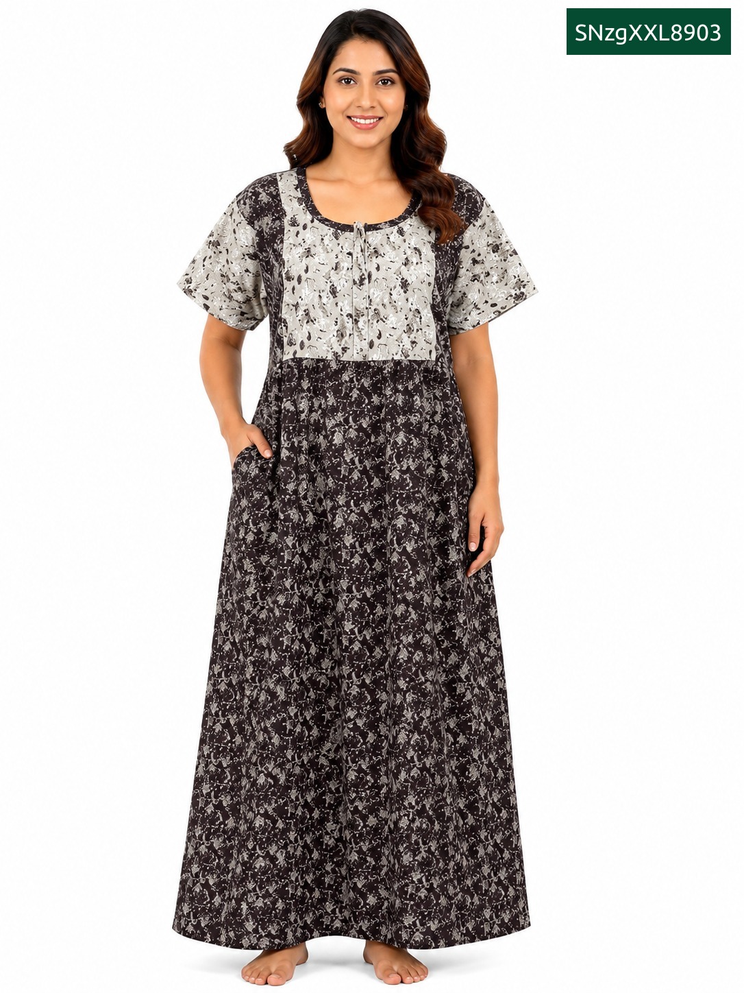 Sivam Nighty Cotton V Neck Model XXL- SNVNmXXL8903