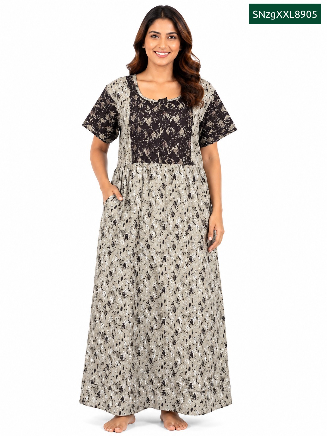 Sivam Nighty Cotton V Neck Model XXL- SNVNmXXL8905